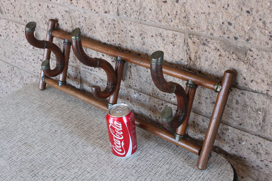 Vintage Wall Mounted Wooden Coat Hanger With Brass Accents [Photo 1]