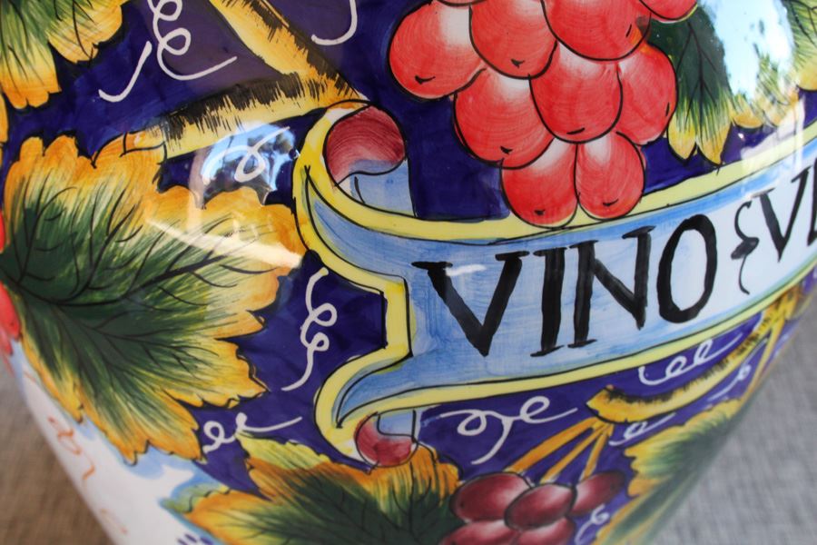 Large Italian Hand Painted Jug With Handles Pottery Vino Veritas [Photo 3]