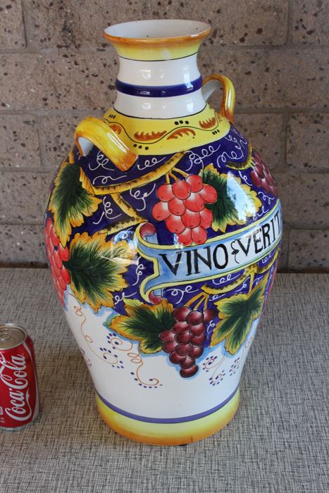 Large Italian Hand Painted Jug With Handles Pottery Vino Veritas [Photo 2]