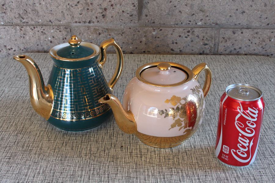 Pair Of Vintage Hand Painted Teapots Blue Pot Is HALL 6 Cup [Photo 1]
