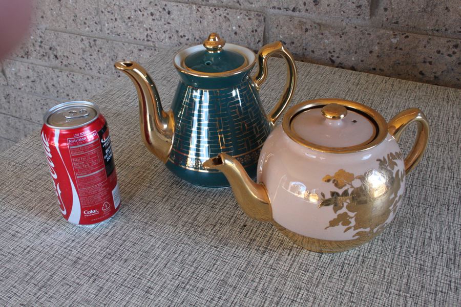 Pair Of Vintage Hand Painted Teapots Blue Pot Is HALL 6 Cup [Photo 4]