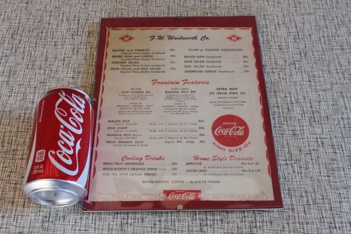 Vintage F.W. Woolworth Co. Framed Menu Coca-Cola [Photo 1]