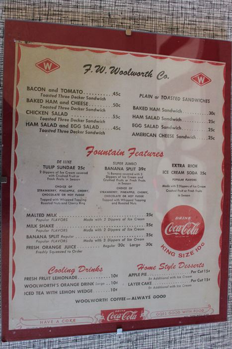 Vintage F.W. Woolworth Co. Framed Menu Coca-Cola