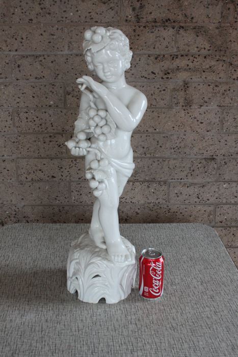 Large White Italian Statue Of Boy With Grapes [Photo 4]