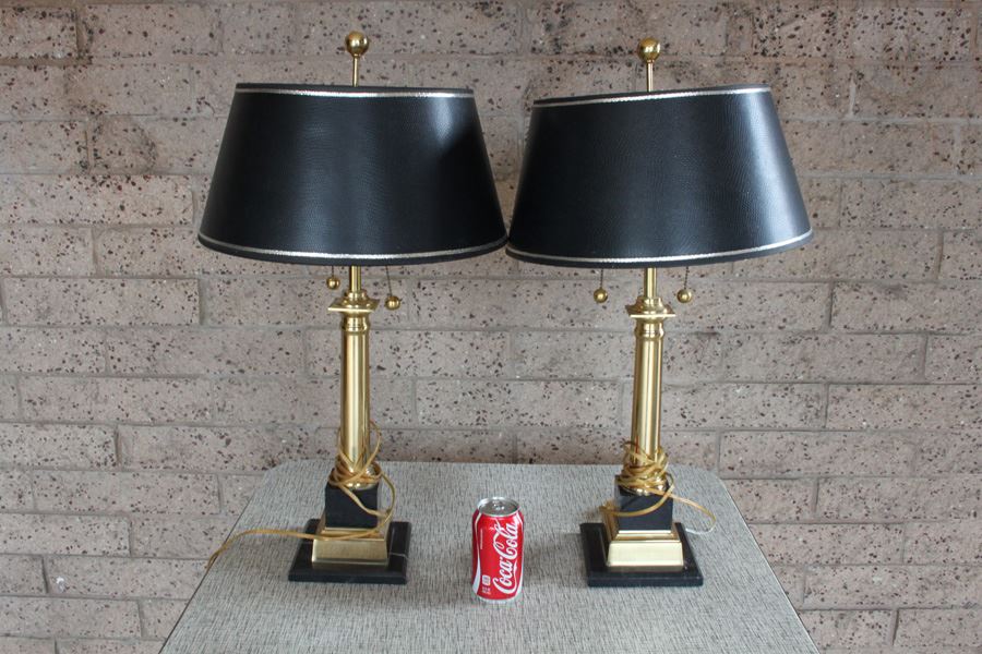 Pair Of Stunning Table Lamps With Marble Base And Brass Accents [Photo 1]