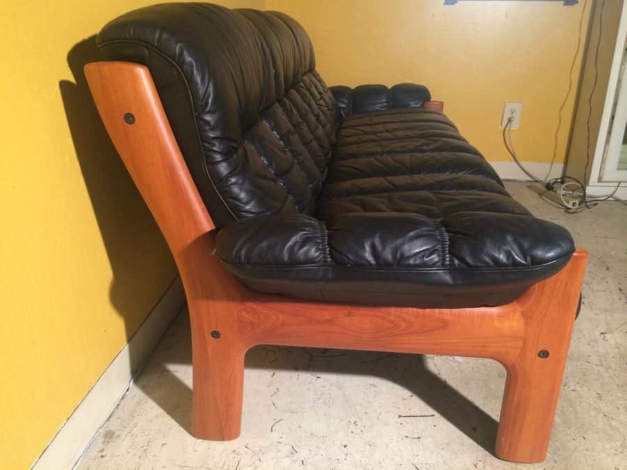 Ekornes Teak and Black Leather Sofa - Made in Norway [Photo 2]