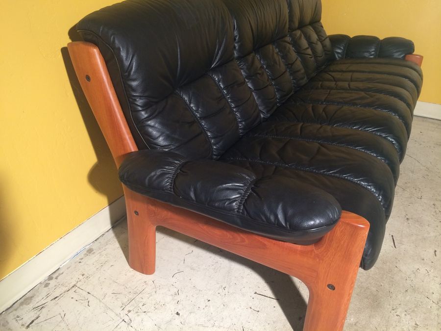 Ekornes Teak and Black Leather Sofa - Made in Norway [Photo 5]
