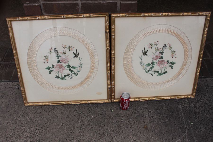 Pair Of Nicely Framed Silk Embroidery Birds And Flowers [Photo 4]
