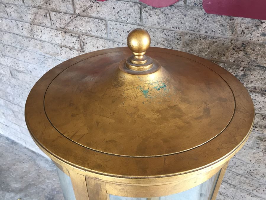 Vintage Gold Round Curio Cabinet Solid Wood With Working Light Curved Glass [Photo 6]