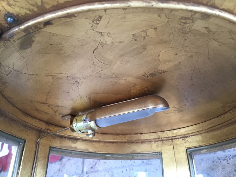 Vintage Gold Round Curio Cabinet Solid Wood With Working Light Curved Glass [Photo 3]