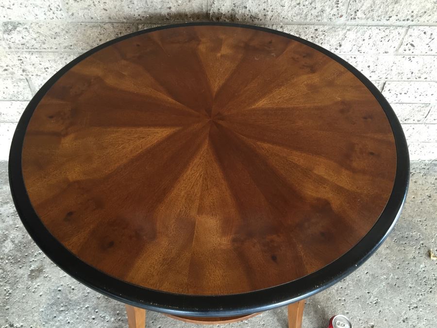 Nice Two Tier Wooden Table With Brass Lion Accents [Photo 7]