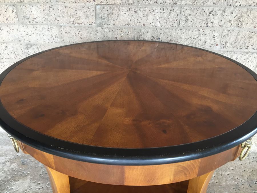 Nice Two Tier Wooden Table With Brass Lion Accents [Photo 2]