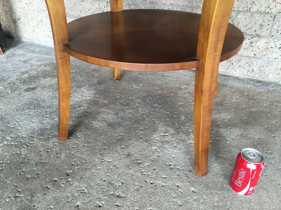 Nice Two Tier Wooden Table With Brass Lion Accents [Photo 6]