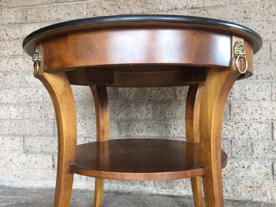 Nice Two Tier Wooden Table With Brass Lion Accents [Photo 10]