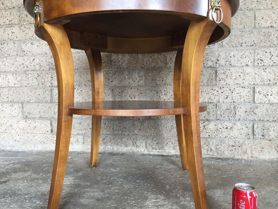 Nice Two Tier Wooden Table With Brass Lion Accents [Photo 9]