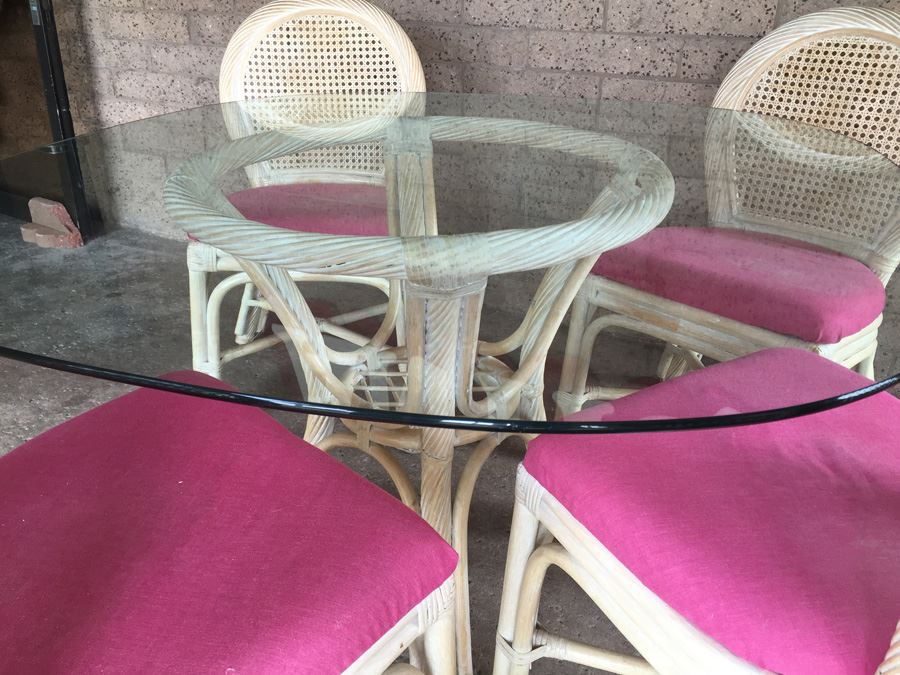 Glass Top Table With Four Cane Back Chairs [Photo 3]