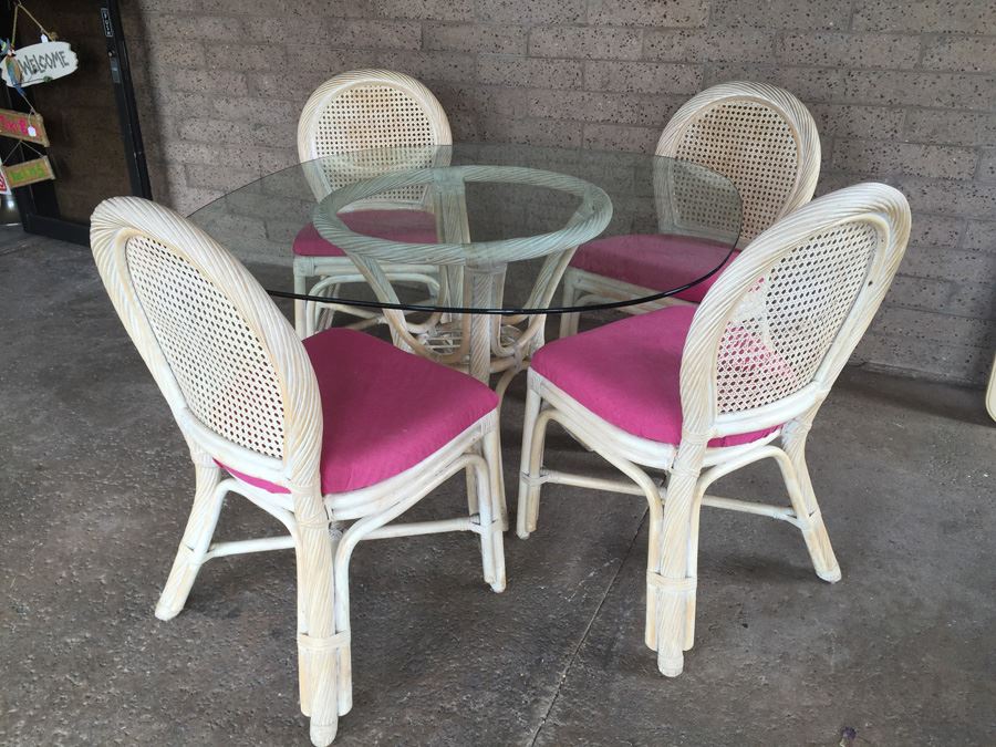 Glass Top Table With Four Cane Back Chairs [Photo 1]