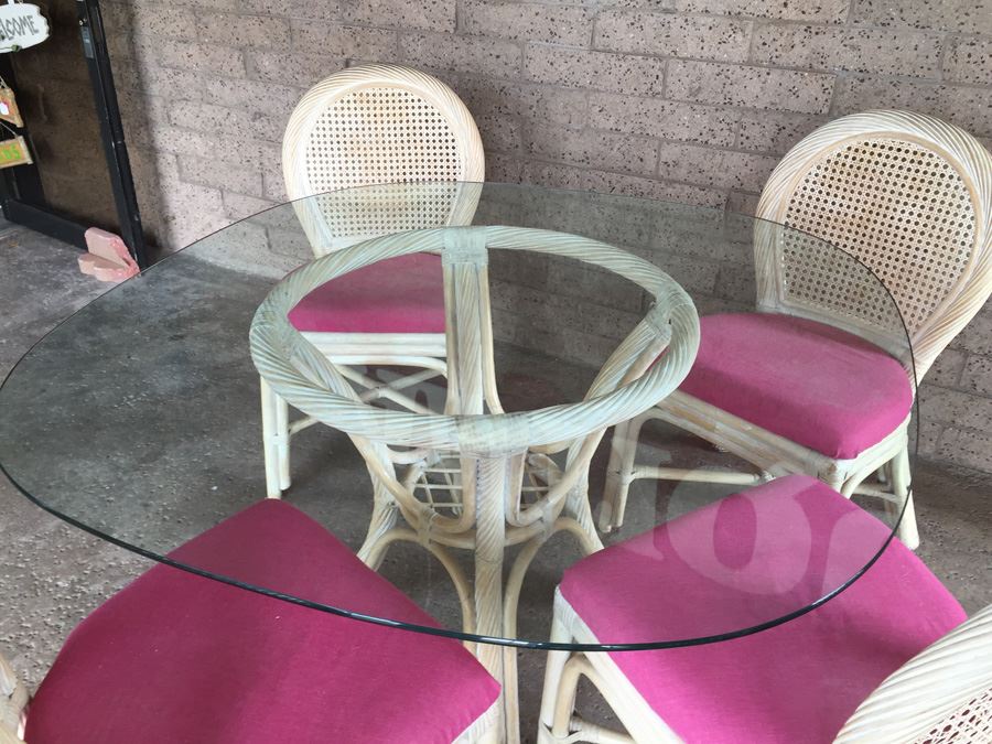 Glass Top Table With Four Cane Back Chairs [Photo 5]