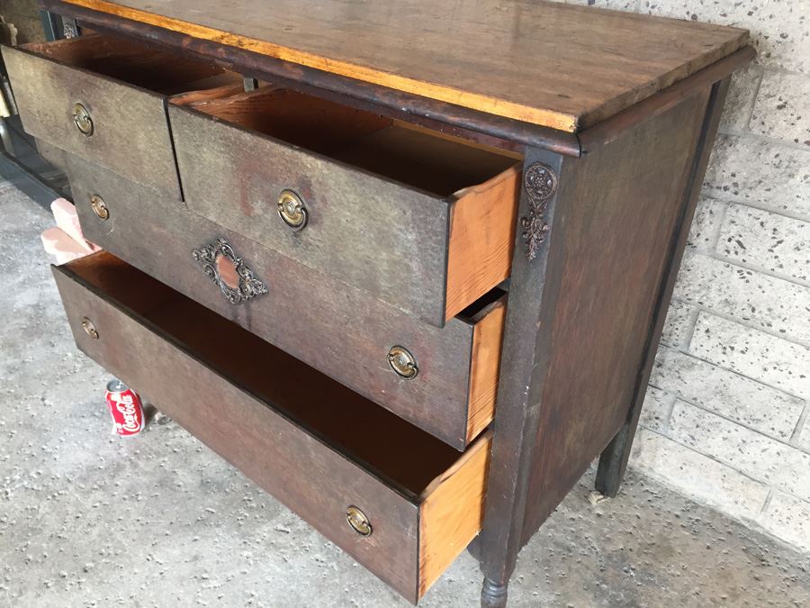 Vintage Wooden Dresser On Casters Shabby Chic [Photo 3]