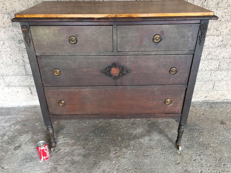 Vintage Wooden Dresser On Casters Shabby Chic