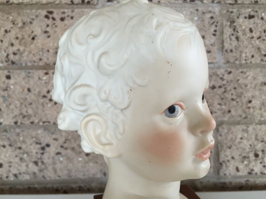 Cybis Porcelain Vintage 1974 Signed Bust Of Child's Head On Wood Block 9 1/2' Tall Estimate $100-$200 [Photo 6]