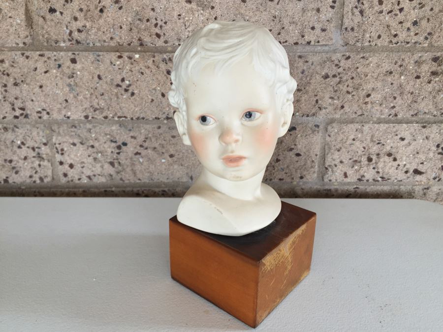 Cybis Porcelain Vintage 1974 Signed Bust Of Child's Head On Wood Block 9 1/2' Tall Estimate $100-$200 [Photo 1]