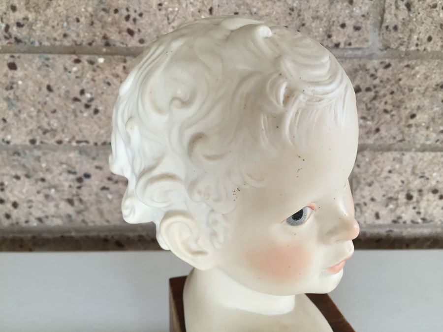 Cybis Porcelain Vintage 1974 Signed Bust Of Child's Head On Wood Block 9 1/2' Tall Estimate $100-$200 [Photo 5]
