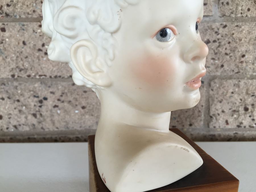 Cybis Porcelain Vintage 1974 Signed Bust Of Child's Head On Wood Block 9 1/2' Tall Estimate $100-$200 [Photo 7]