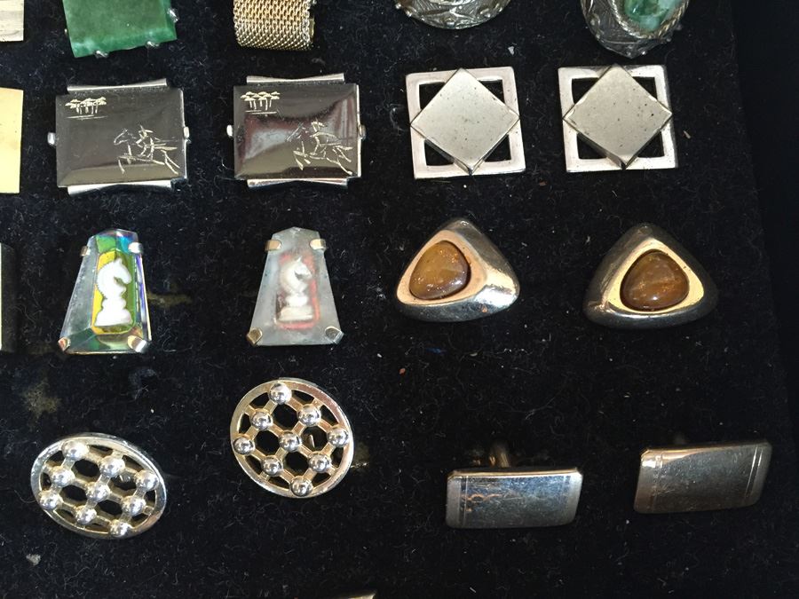 Huge Lot Of Vintage Cufflinks With Black Jewelry Display Case [Photo 7]