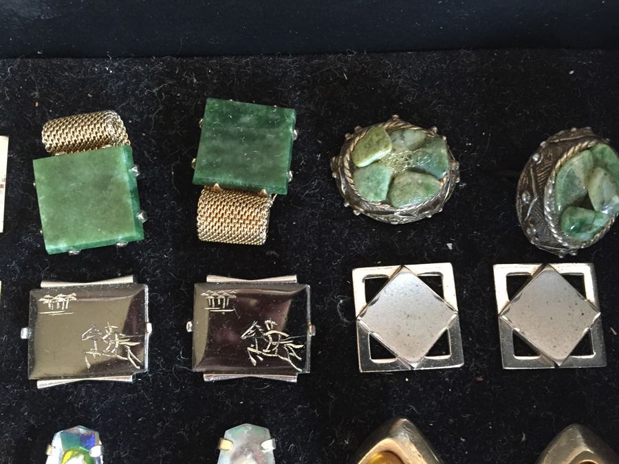 Huge Lot Of Vintage Cufflinks With Black Jewelry Display Case [Photo 2]