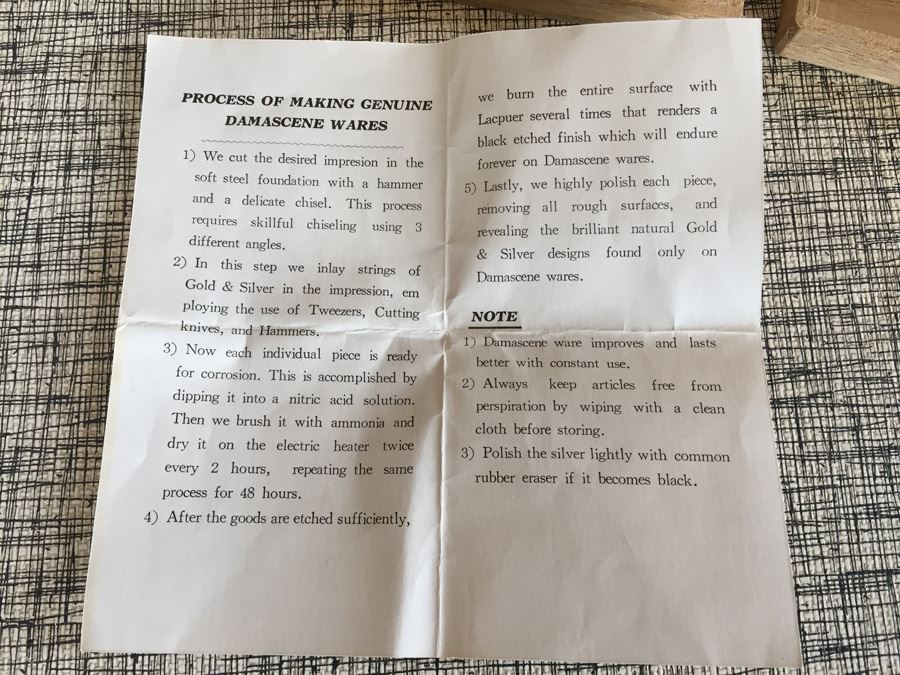 Damascene Wares Gold Cufflink And Tie Clip Set In Original Box Asian Motif [Photo 4]