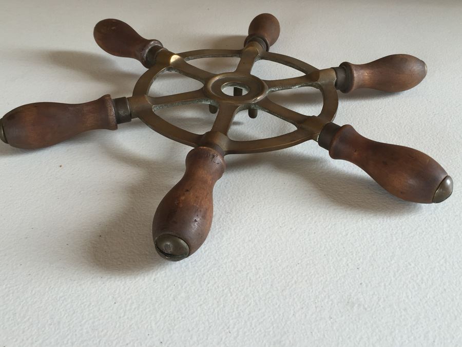 Vintage Brass And Wood Ship's Wheel Trivet [Photo 6]