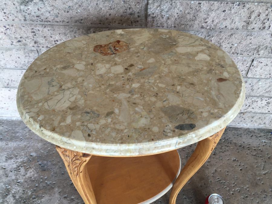 Marble Top Two Tier Wooden Side Table [Photo 2]