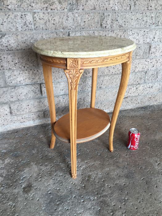 Marble Top Two Tier Wooden Side Table [Photo 3]