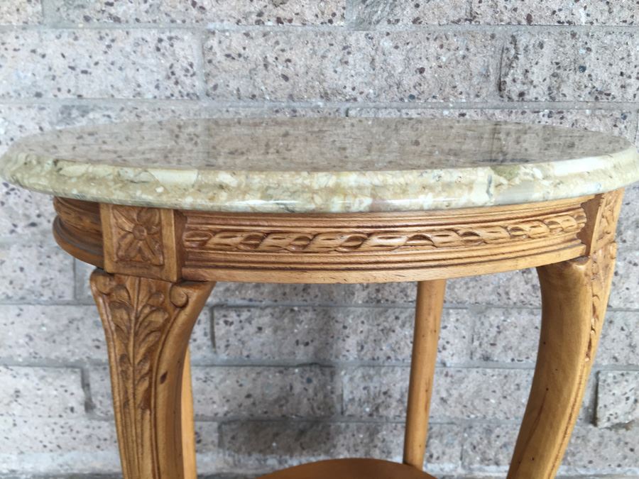 Marble Top Two Tier Wooden Side Table [Photo 6]