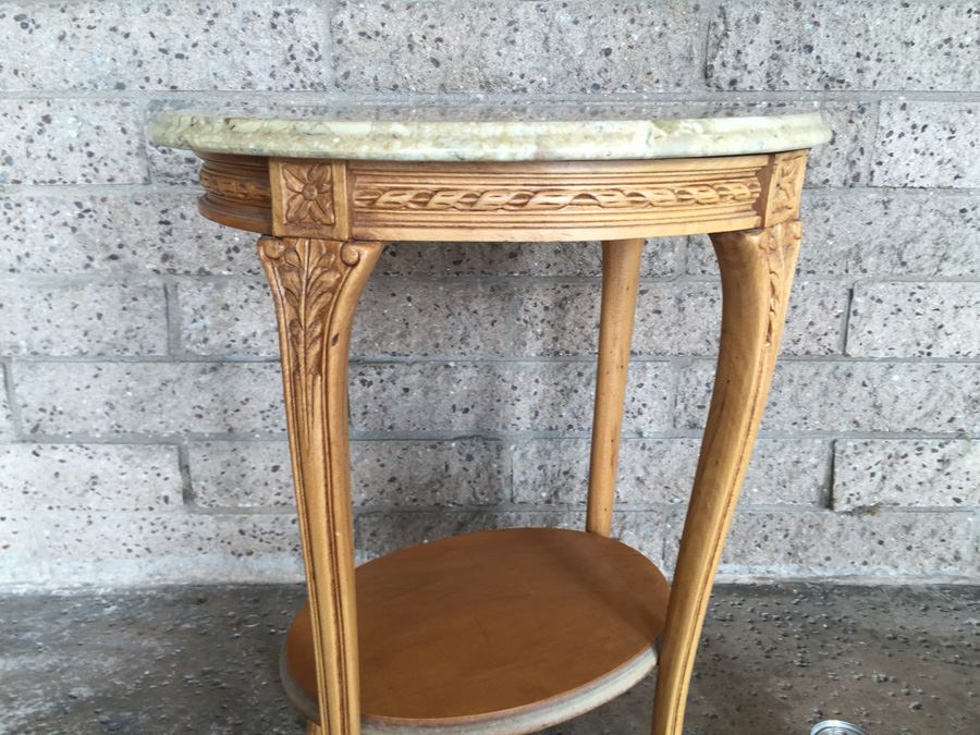 Marble Top Two Tier Wooden Side Table [Photo 7]