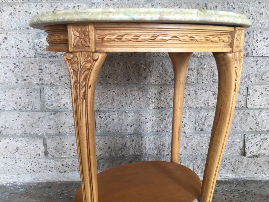 Marble Top Two Tier Wooden Side Table [Photo 10]