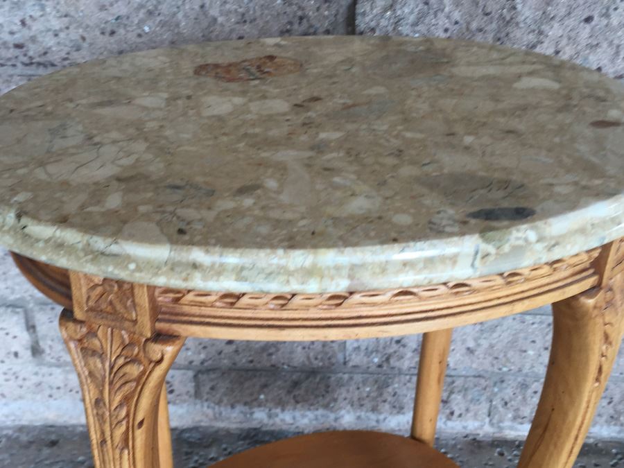 Marble Top Two Tier Wooden Side Table [Photo 4]