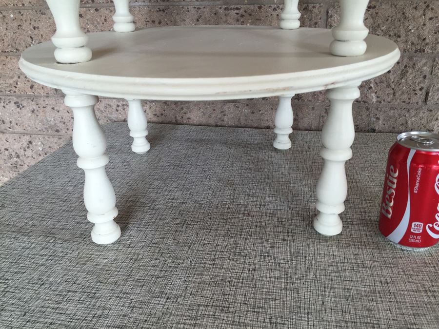Two Tier White Side Table With Glass Top And Turned Legs [Photo 6]
