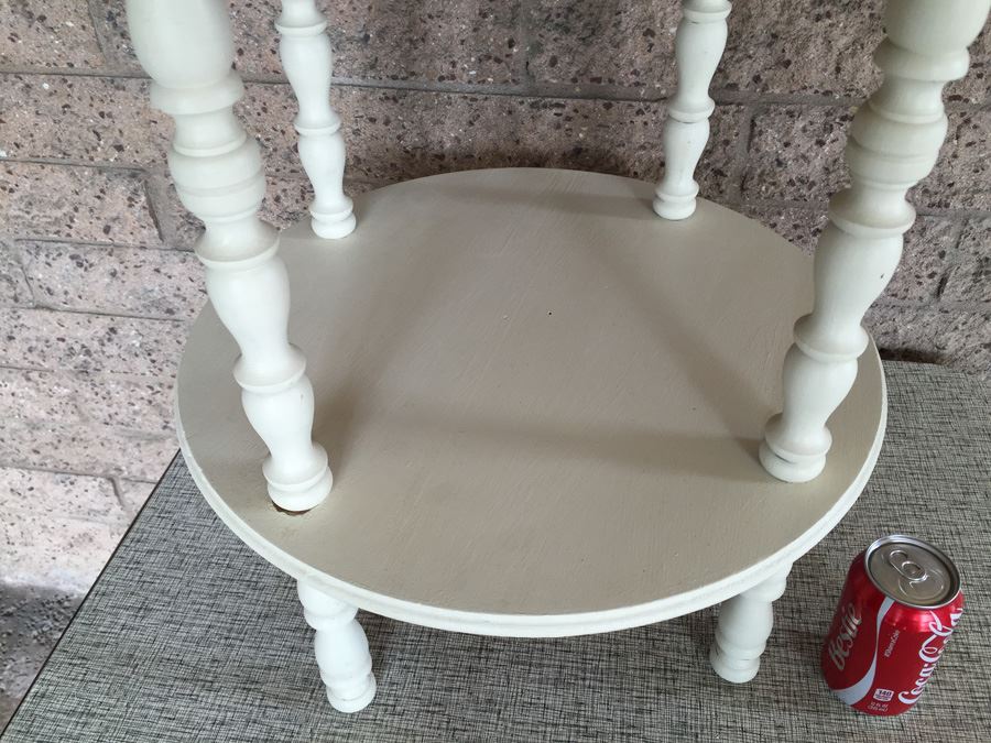 Two Tier White Side Table With Glass Top And Turned Legs [Photo 5]