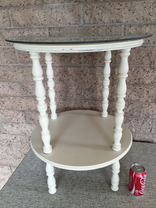 Two Tier White Side Table With Glass Top And Turned Legs [Photo 7]