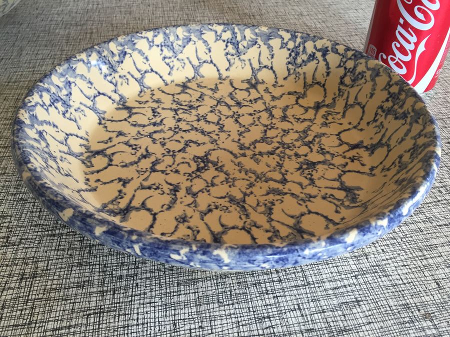 Vintage Robinson Ransbottom Roseville ,Ohio Pottery Blue Sponge Glaze Covered Pie Plate [Photo 8]