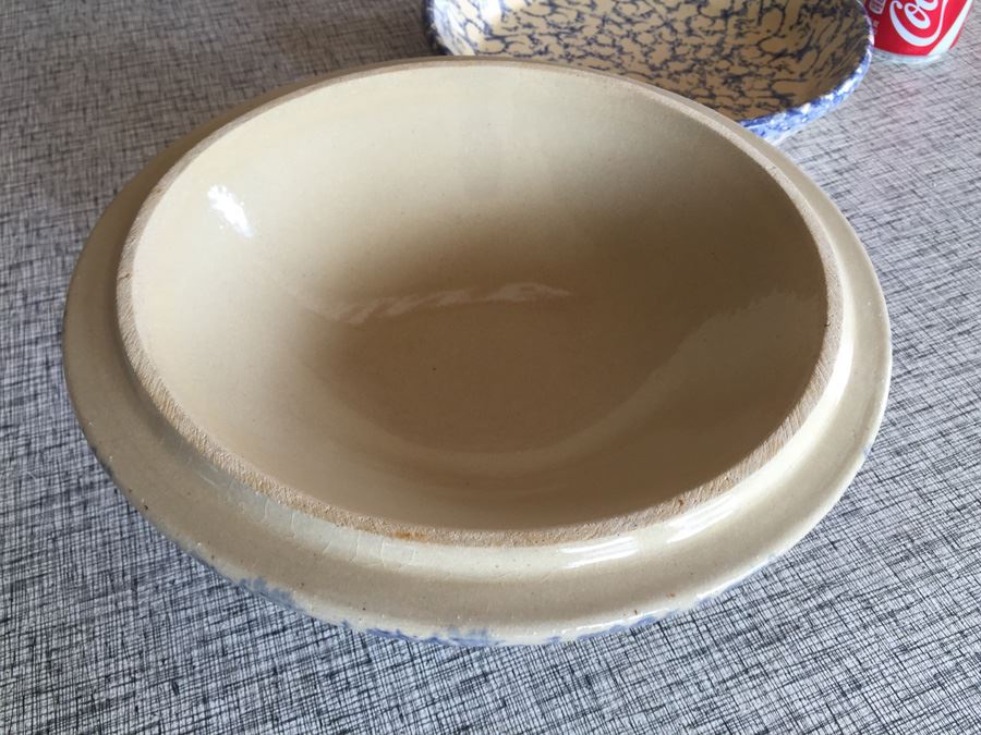 Vintage Robinson Ransbottom Roseville ,Ohio Pottery Blue Sponge Glaze Covered Pie Plate [Photo 6]