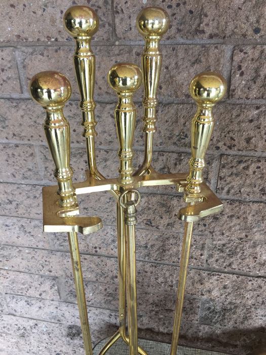 Brass Fireplace Tools And Footed Fireplace Wood Holder [Photo 2]