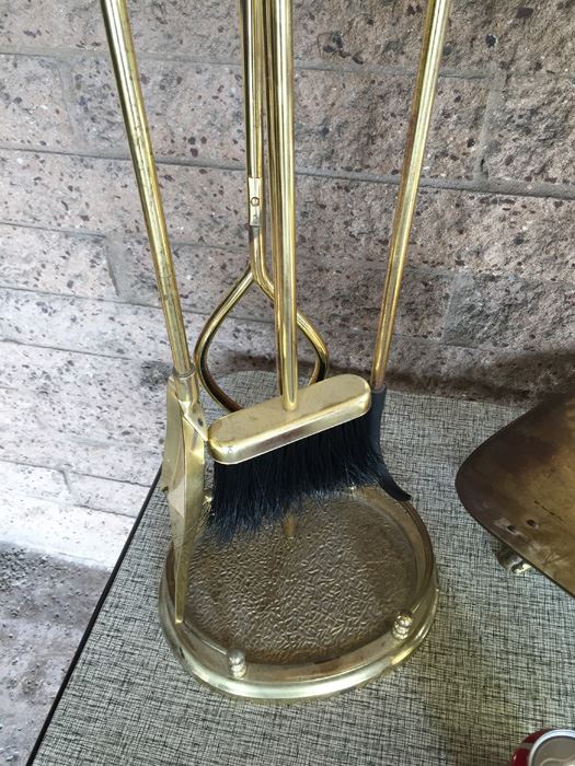 Brass Fireplace Tools And Footed Fireplace Wood Holder [Photo 5]