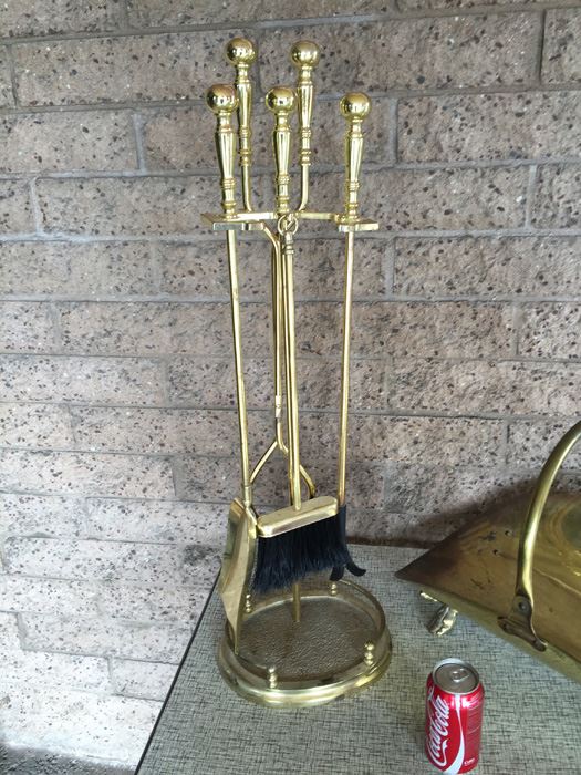 Brass Fireplace Tools And Footed Fireplace Wood Holder [Photo 4]