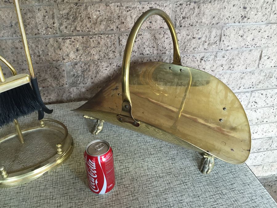 Brass Fireplace Tools And Footed Fireplace Wood Holder [Photo 6]