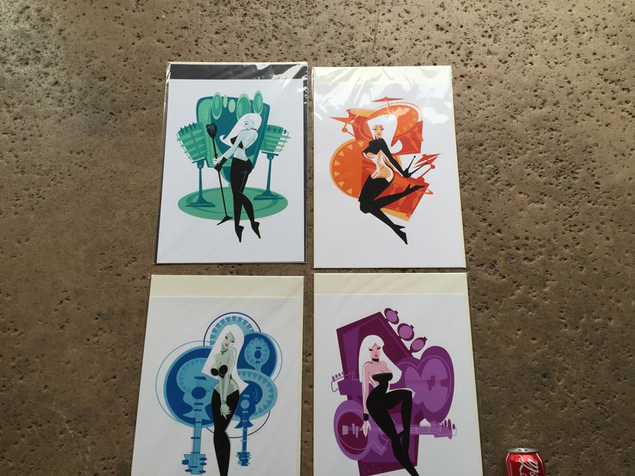 (4) Hand Signed Prints By Senti Mod Music Pin Up Girl Motif [Photo 4]