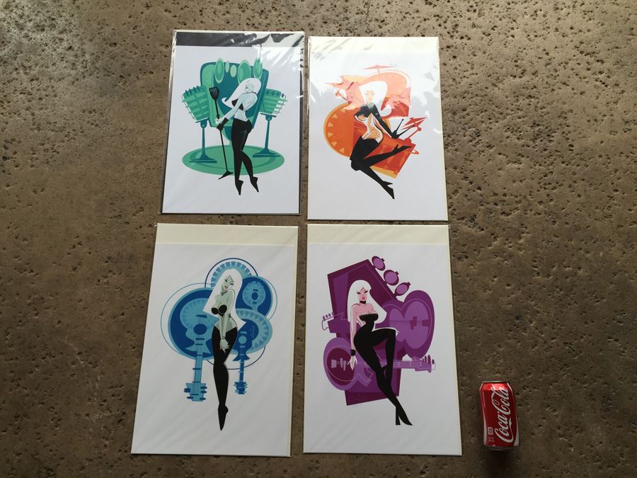 (4) Hand Signed Prints By Senti Mod Music Pin Up Girl Motif [Photo 1]