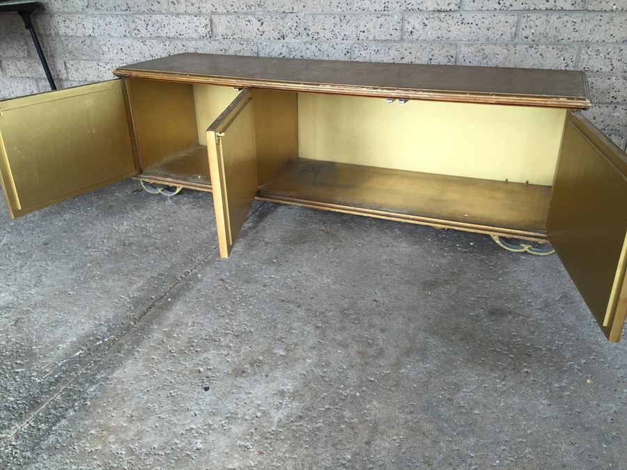 Long Gilt Cabinet With 3 Doors And Detailed Ornamentation [Photo 10]